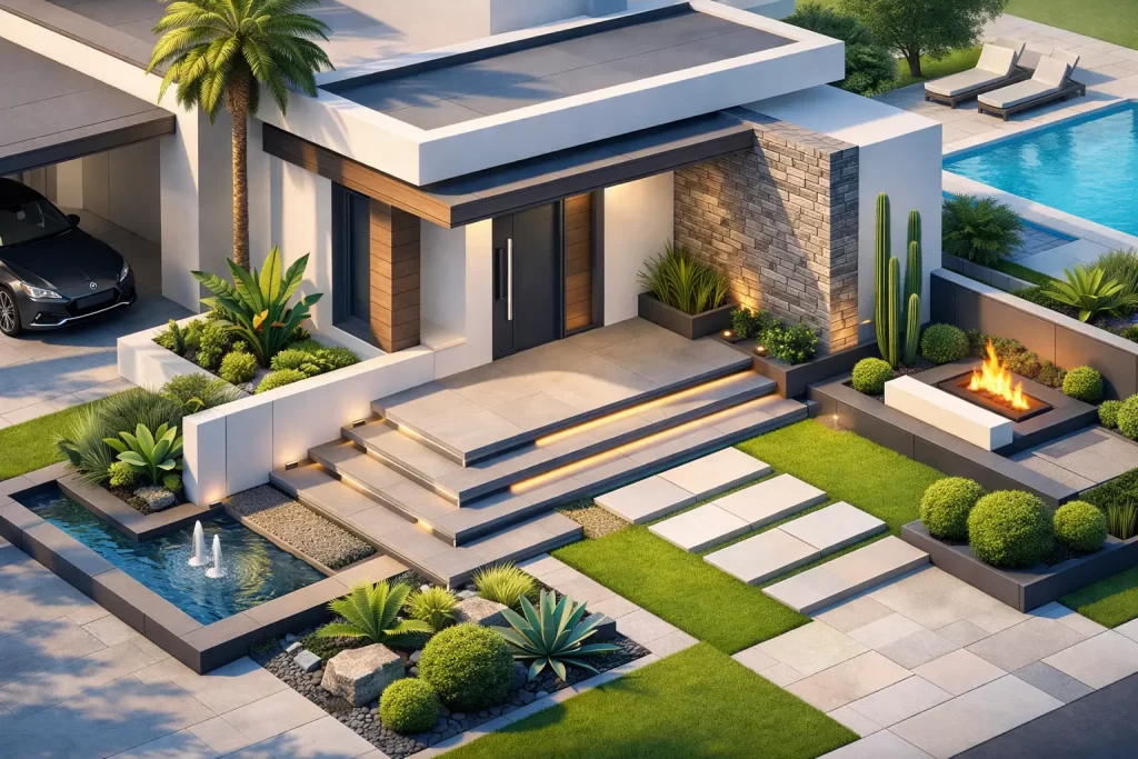 Esempio riqualificazione ingresso villa moderna